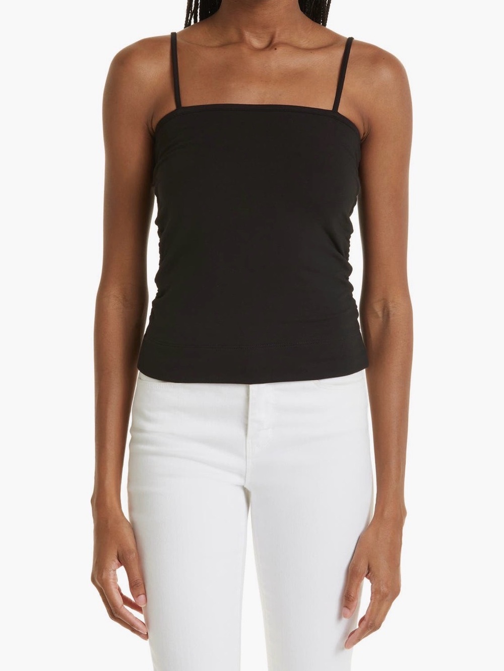 ATM Black Spaghetti Strap Runched Sides Tank Top